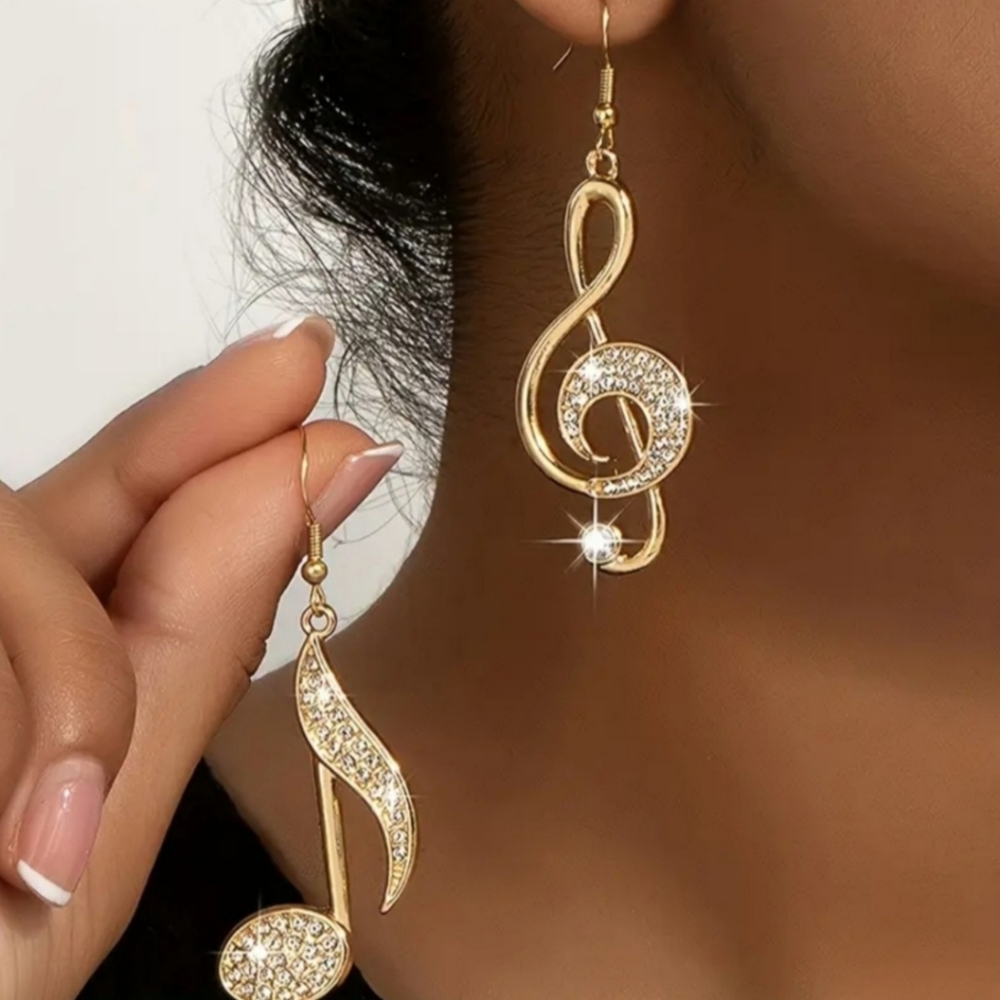 Rhinestone Music Note Earrings 🎵